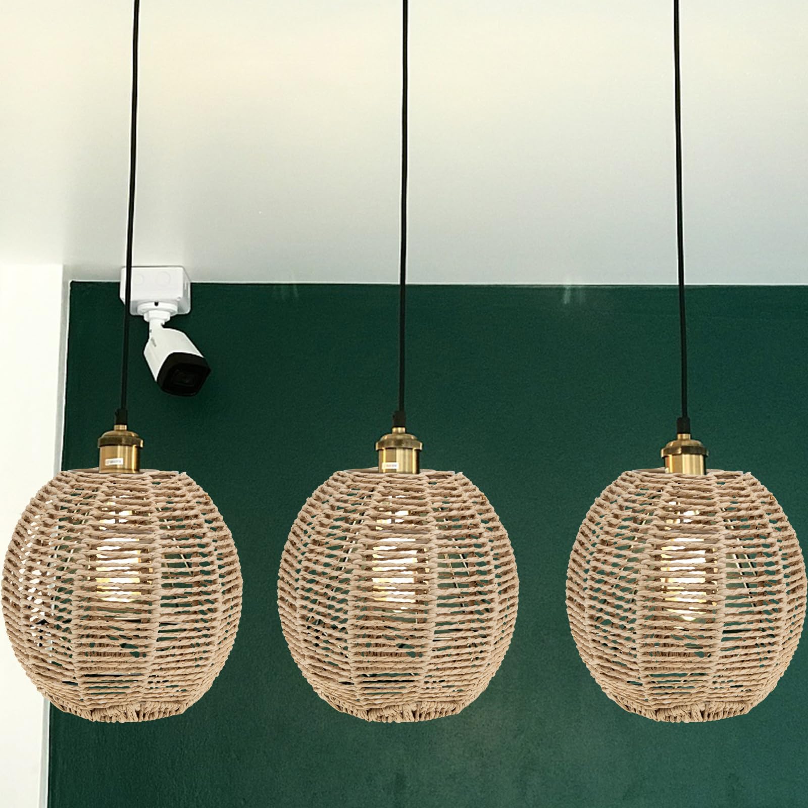 2pezzi Paralume Rattan Intrecciato per Lampada a Sospensione, Coprilampada in Corda Imitazione, Stile Rustico Farmhouse, per Casa e Bar, Attacco E27