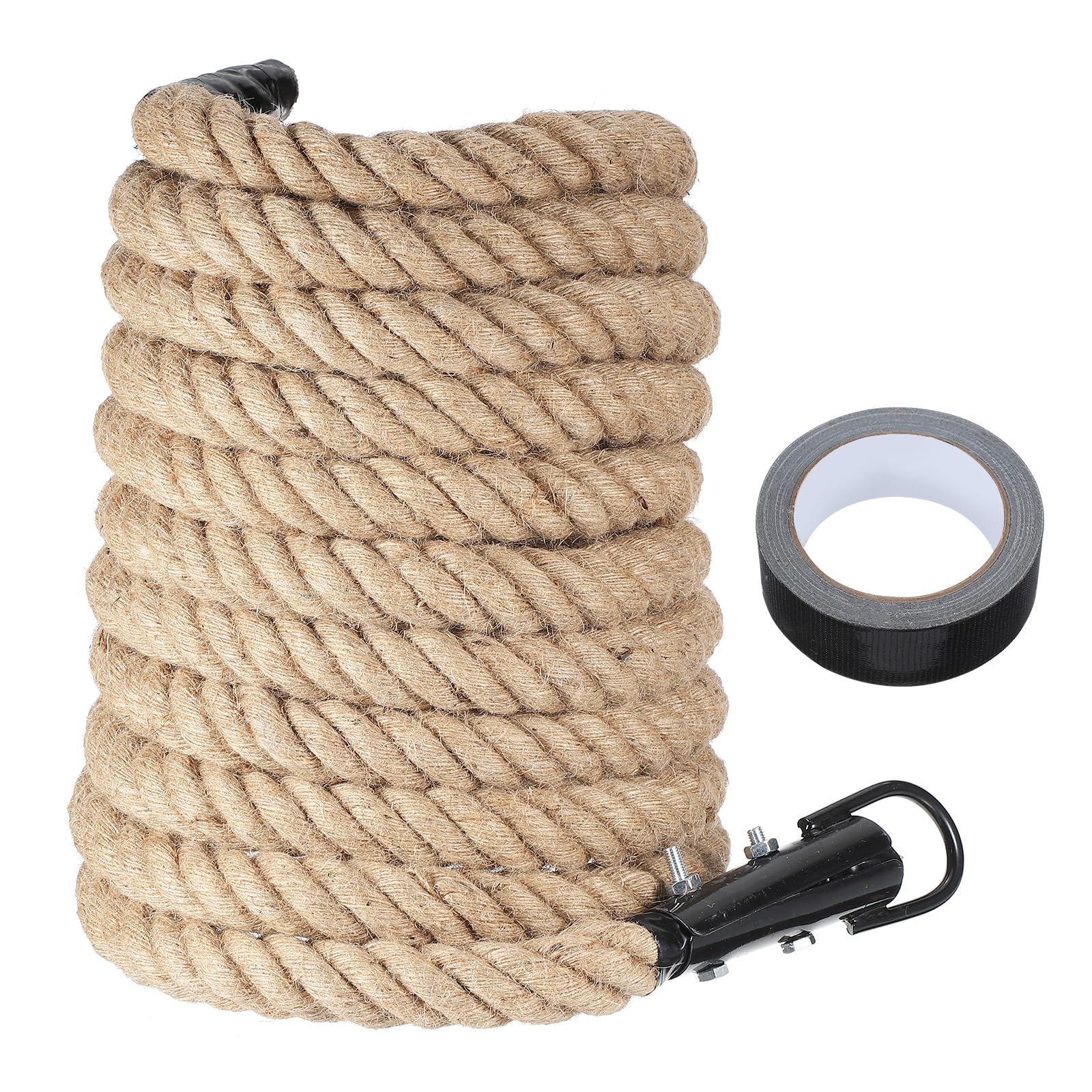 sourcing map Battle Rope 30ft x 1.5 Inch Jute Heavy Fitness Training Gym Rope with Black Metal Hook Exercise Workout Ropes for Strength Training Home Workouts Sport
