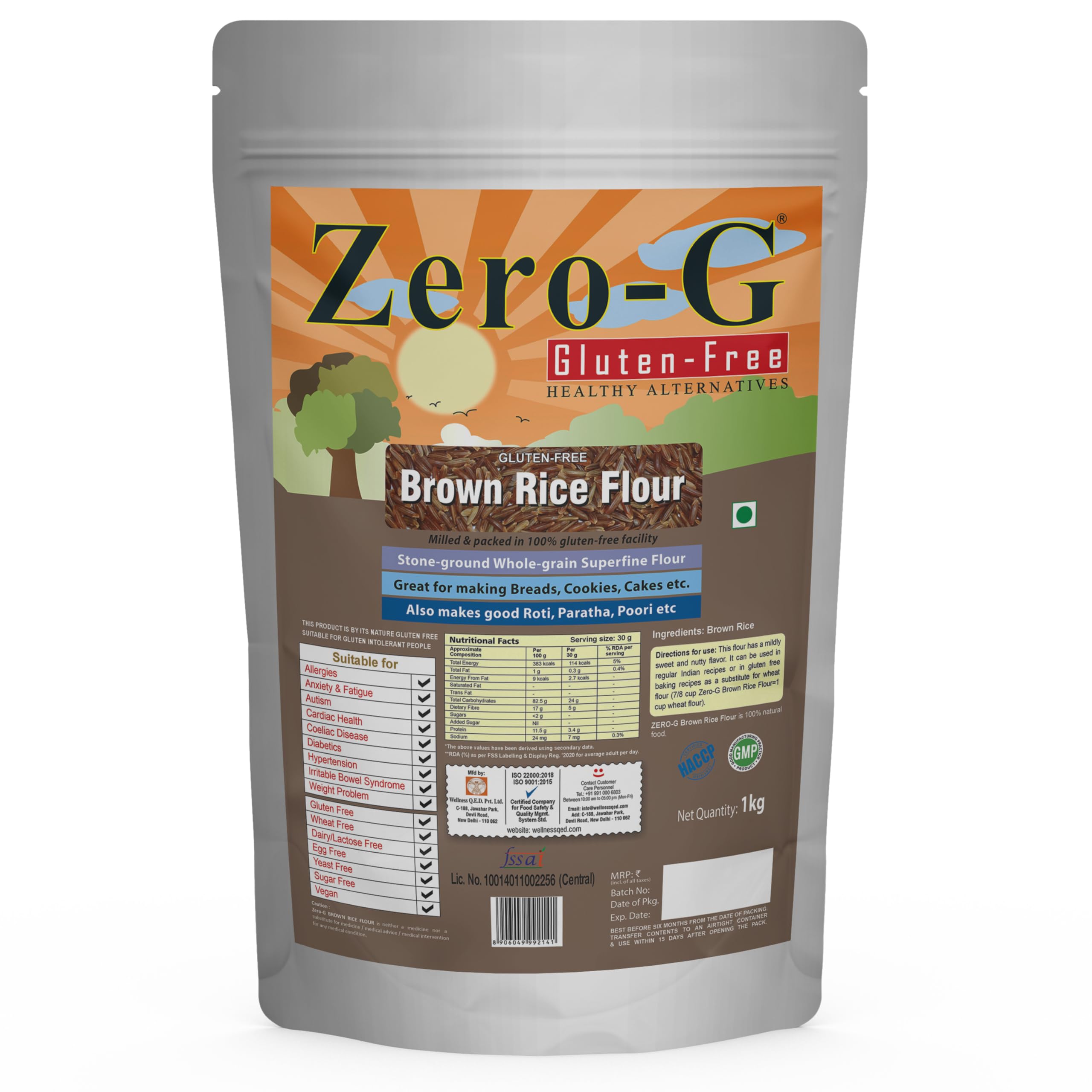 ZERO - G Gluten-Free Brown Rice Flour(1 Kg)-Healthy,Fiber&Nutrient Rich|Brown Rice Flour|Perfect For Gluten-Free Recipes