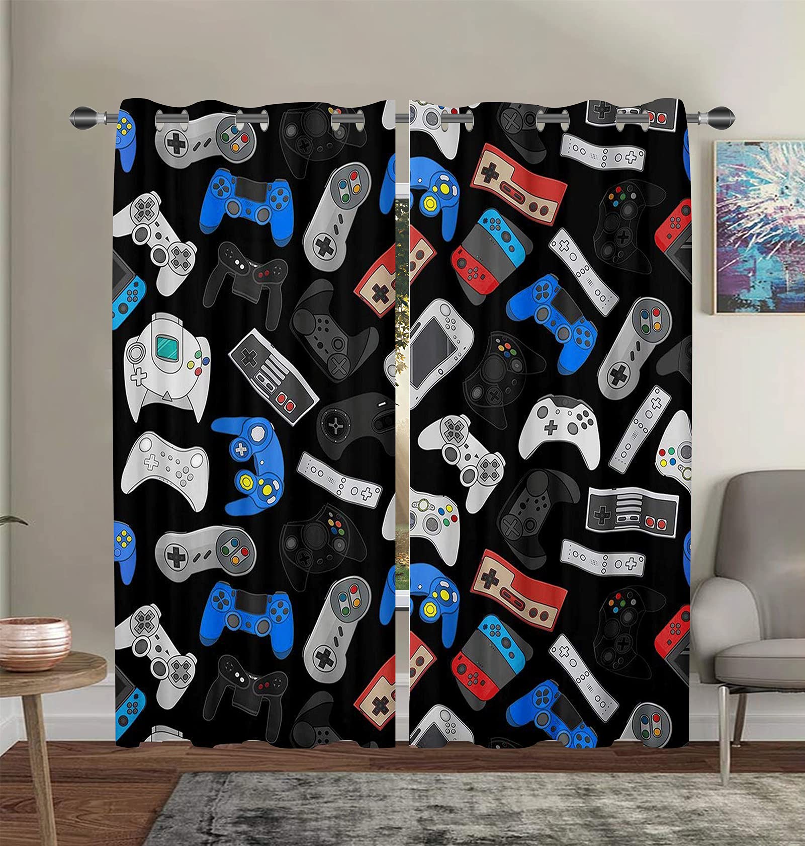 NextchangeBoys Gaming Window Curtains, Teens Gamepad Curtains, Video Games Controller Window Treatments Curtains - Thermal Insulated Room Curtains for Living Room, 2 Window Curtain Panels