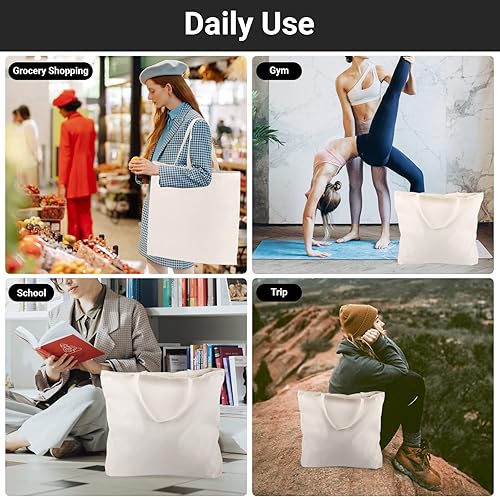 Miniatura 6 de Segarty Bolsa grande de lona, paquete de 2 bolsas de compras de comestibles de 25.6 x 19.6 pulgadas para mujeres, bolsa de lona de algodón natural