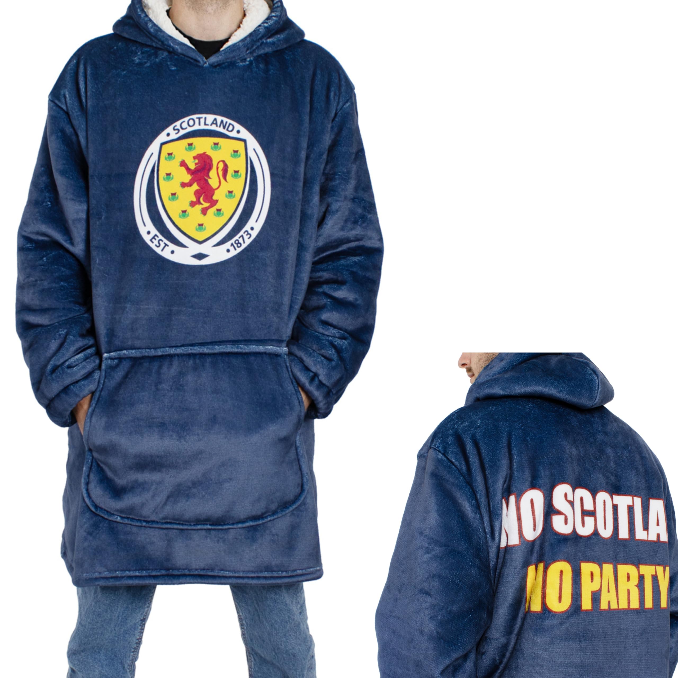 Scotland National Team Official Oversized Sherpa Fleece Hoodie – 'No Scotland No Party' – Ultra-Soft, Cosy Wearable Blanket for the Tartan Army