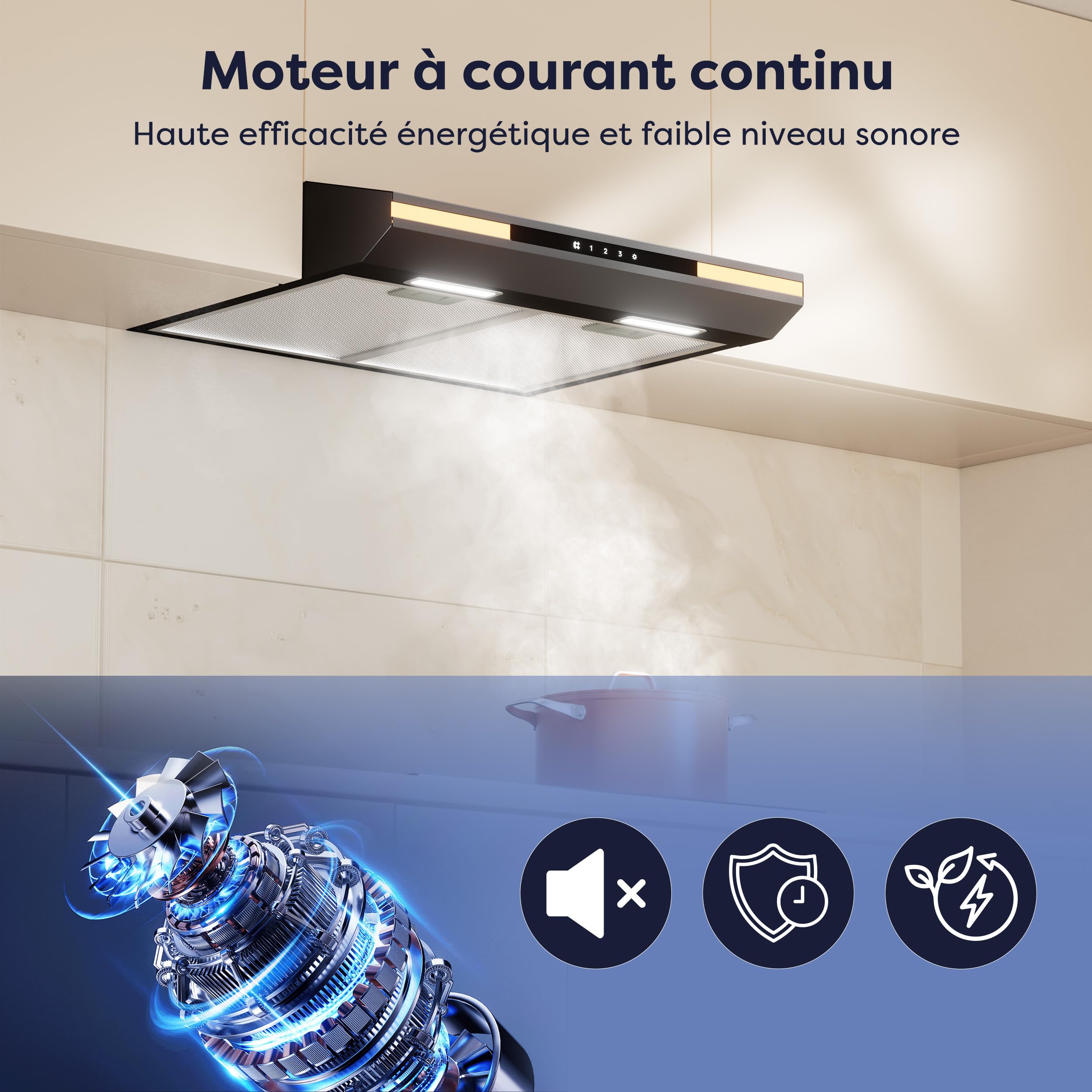 CIARRA CBCB6921 Hotte Aspirante Sous Meuble 60cm, Classe A+, Commande Tactile, 3 Vitesses, Évacuation/Recyclage, avec Filtre à Charbon CBCF011, Noir