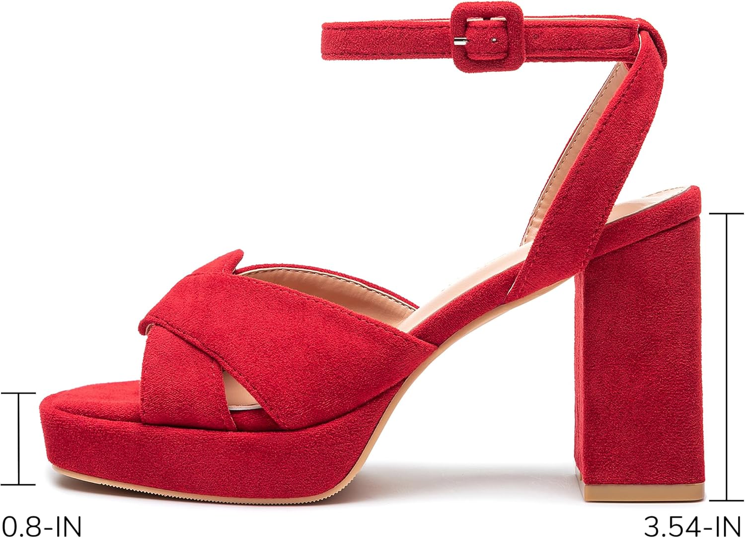 KHPAERMEI Chunky Platform Heels for Women 3.54 Inches Heeled Sandals Comfy Suede Open Toe Ankle Strap Dress High Heels Prom Wedding - Image 4