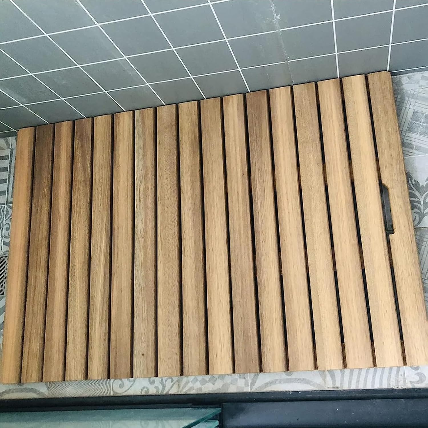 Amazon.com: Small/Large Teak Bath Mat, Wooden Bathroom Floor Mat, Anti ...