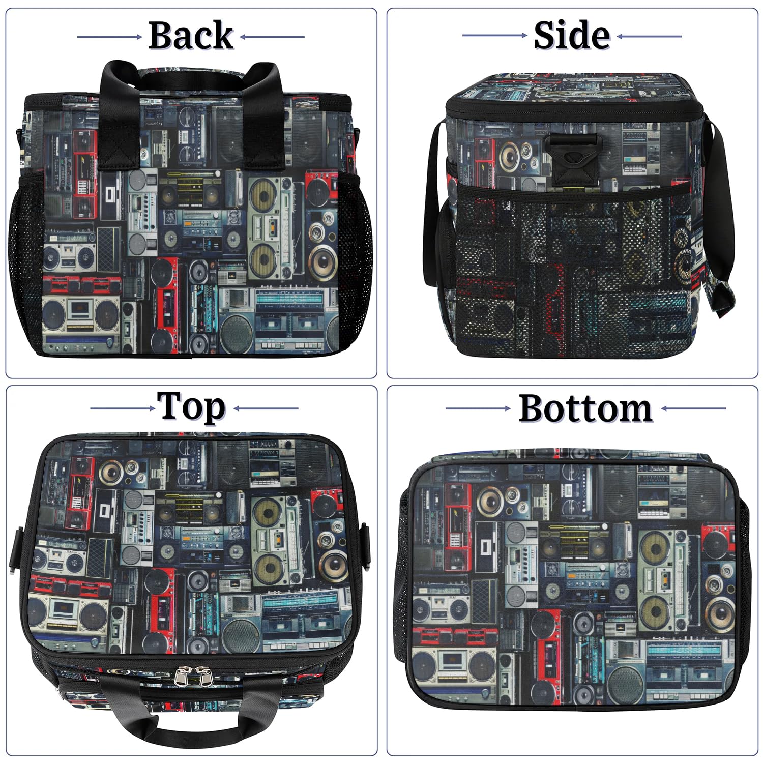 Vintage of Radio Boombox Große Lunchtasche für Erwachsene, Männer, Frauen, Kinder, Mädchen, Jungen, Radio-Druck, isolierte Lunchbox, Kühltasche, Kühltasche, Kühltasche, Kühltasche, Kühltasche, für