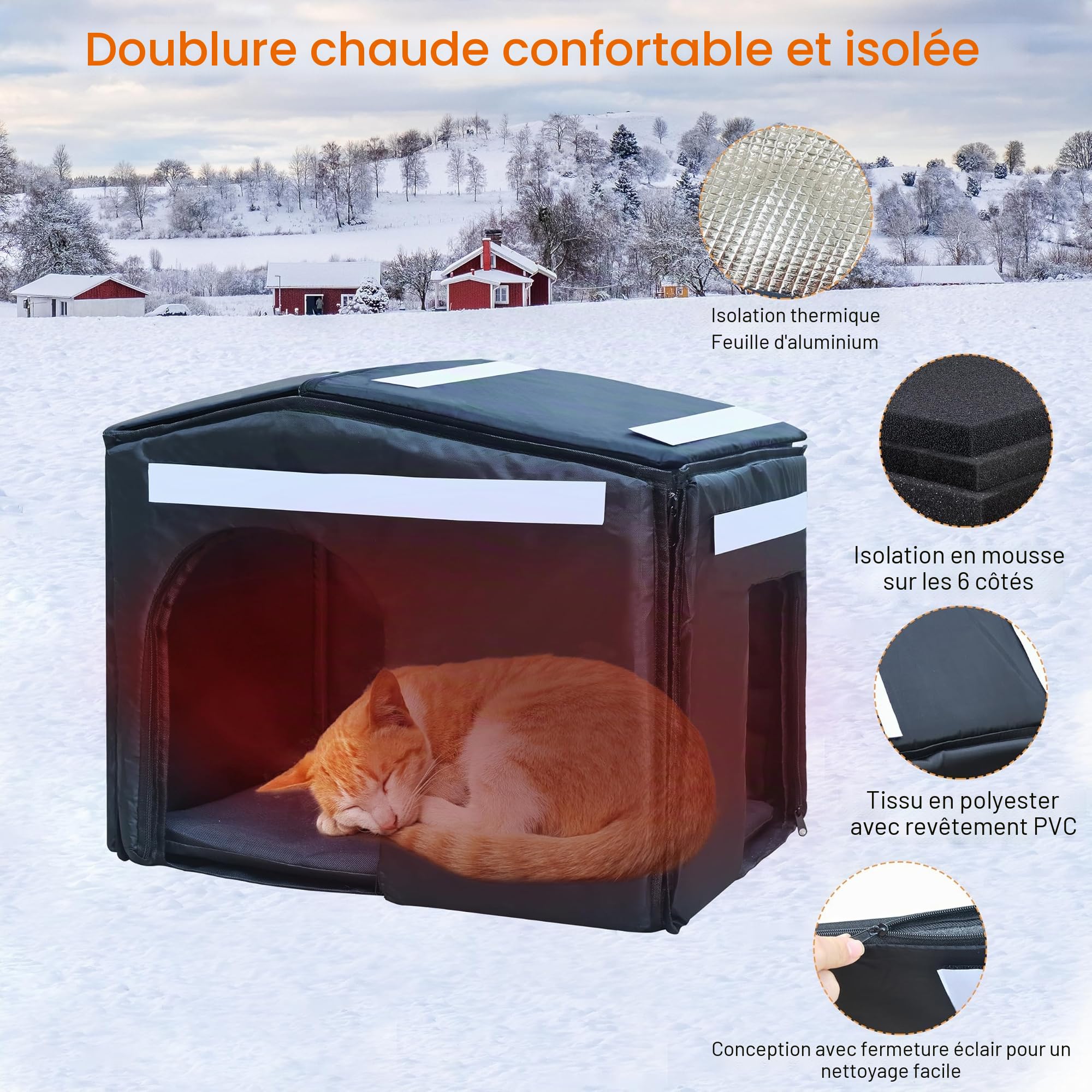 Abris pour chats avec doublure isolée pour chats d'intérieur en plastique pour chats sauvages Abri pour chiens d'extérieur pour chiots pour petits animaux domestiques moyens - gris