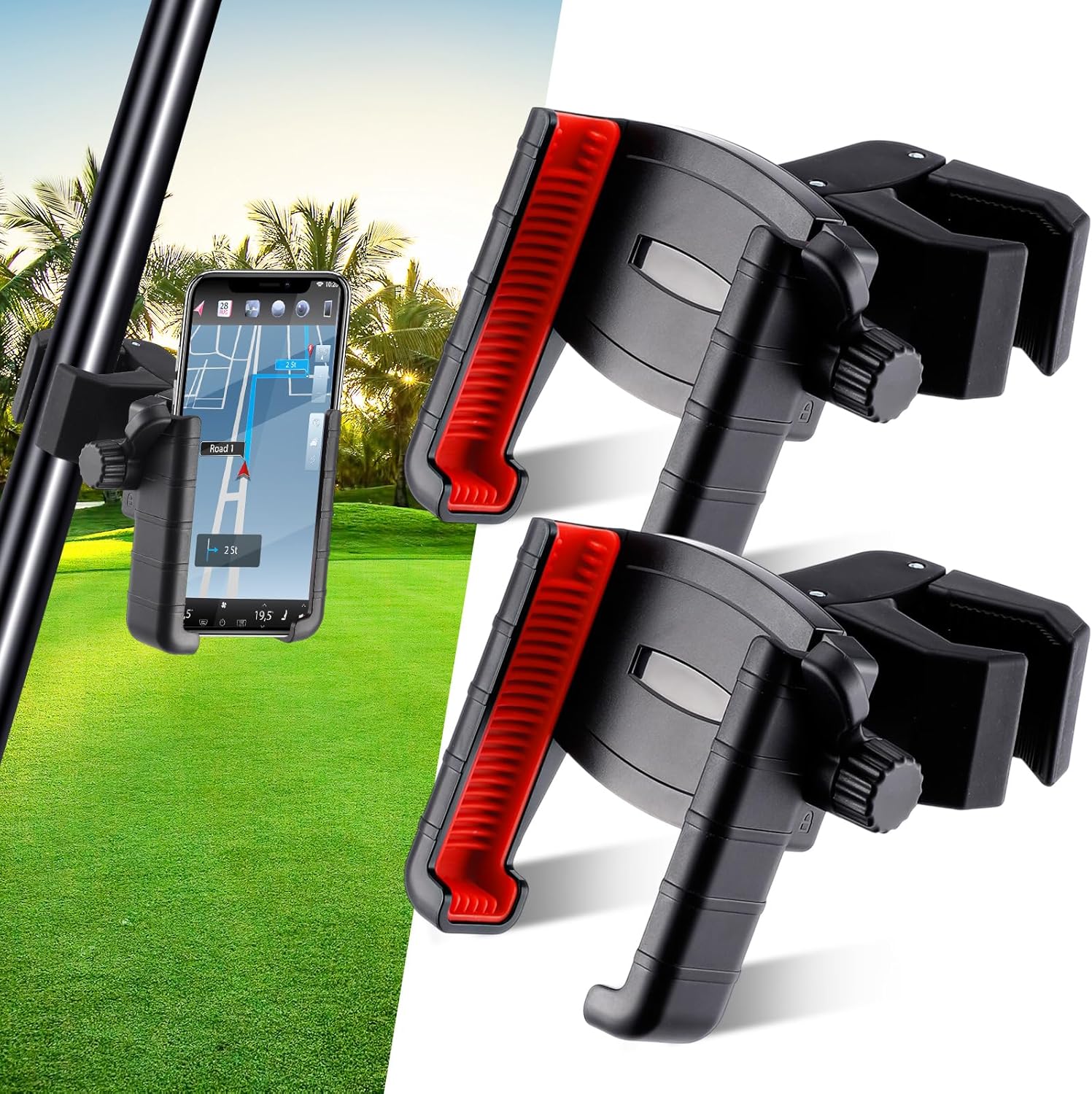 Relaxweex 2 Pcs Golf Cart Phone Mount Holder Compatible with All 4.7-7.2" Cell Phones Golf Cart Accessories Essentials Gift, 3s Install, 1s Lock & Release