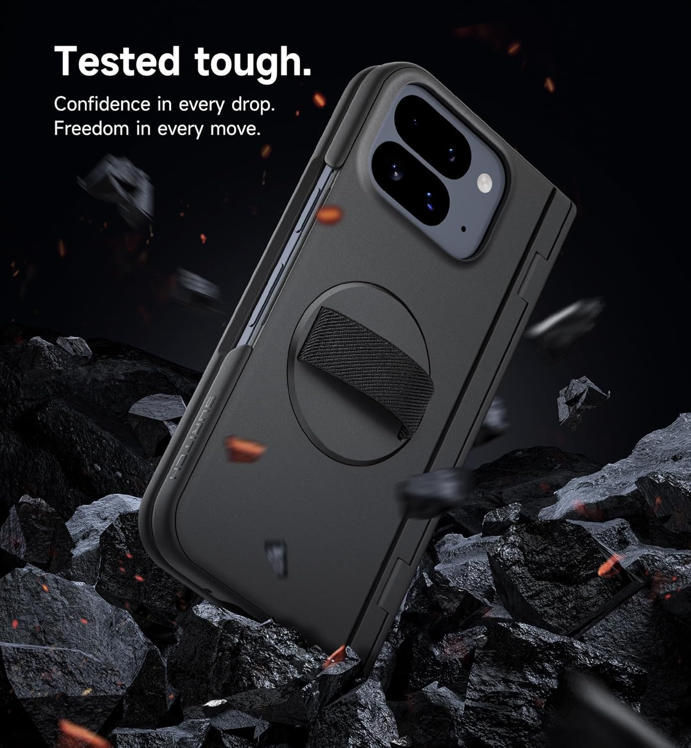 SURITCH for Google Pixel 10 Pro Fold Case with 360° Rotatable Hand Strap Phone Grip Holder & Invisible Kickstand & Screen Protector, Protective Cover for Pixel 10 Pro Fold -Black