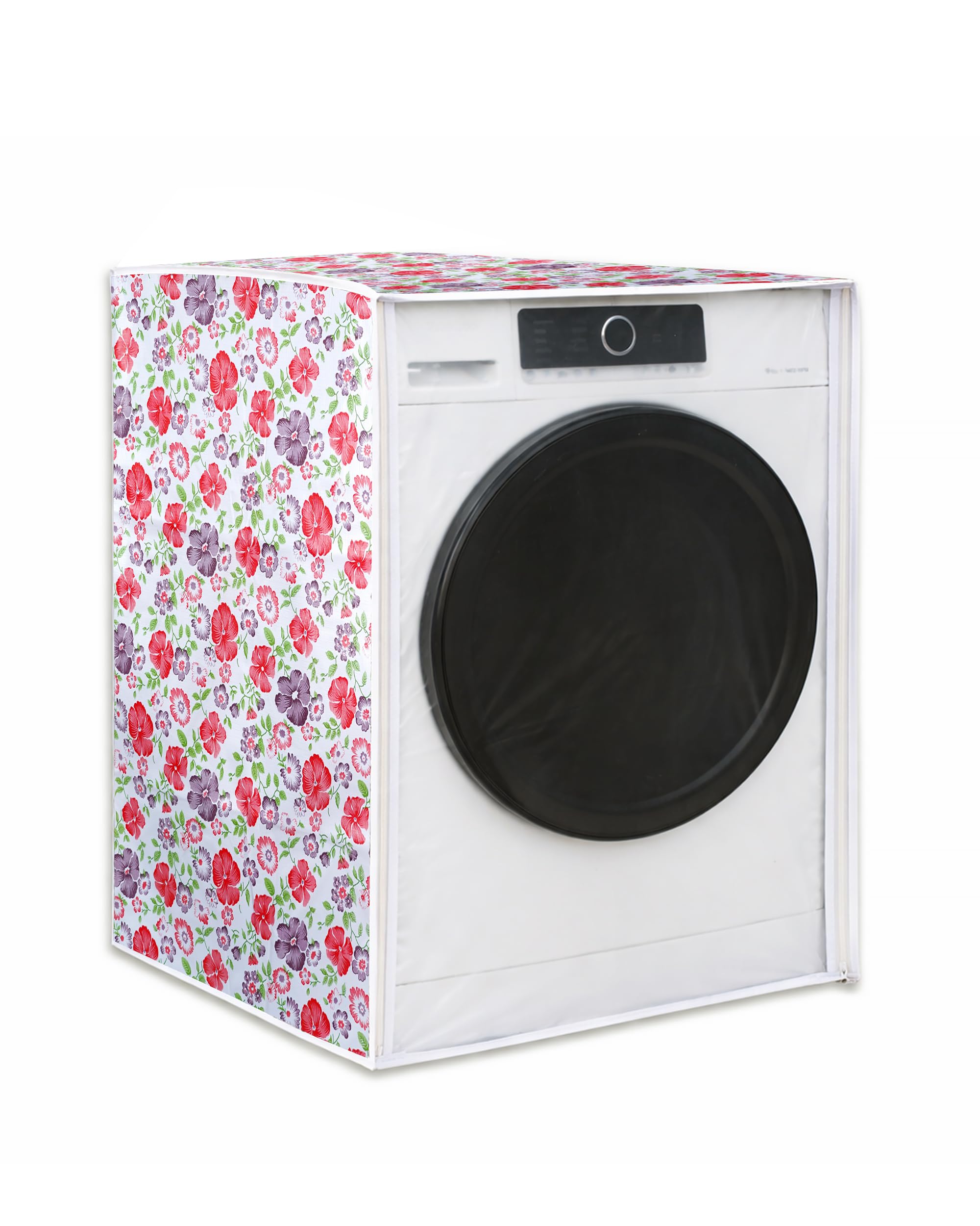 Classic® Front Load Washing Machine Cover Suitable for LG 7 Kg, 7.5 Kg, 8 Kg, 8.5 Kg, 9 Kg (63cmsX63cmsX81cms, White & Pink Flower)