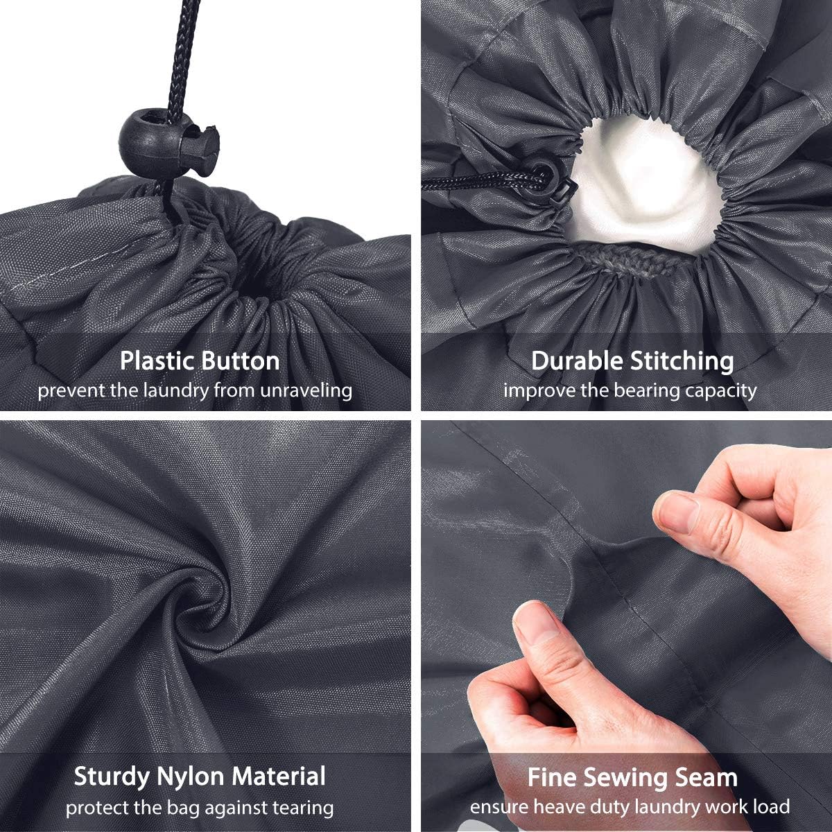 WOWLIVE 2 Pack Extra Large Travel Nylon Laundry Bag Set Storage Sturdy Rip-Stop Machine Washable Locking Drawstring Closure Heavy Duty Bag Hamper Liner (Grey)