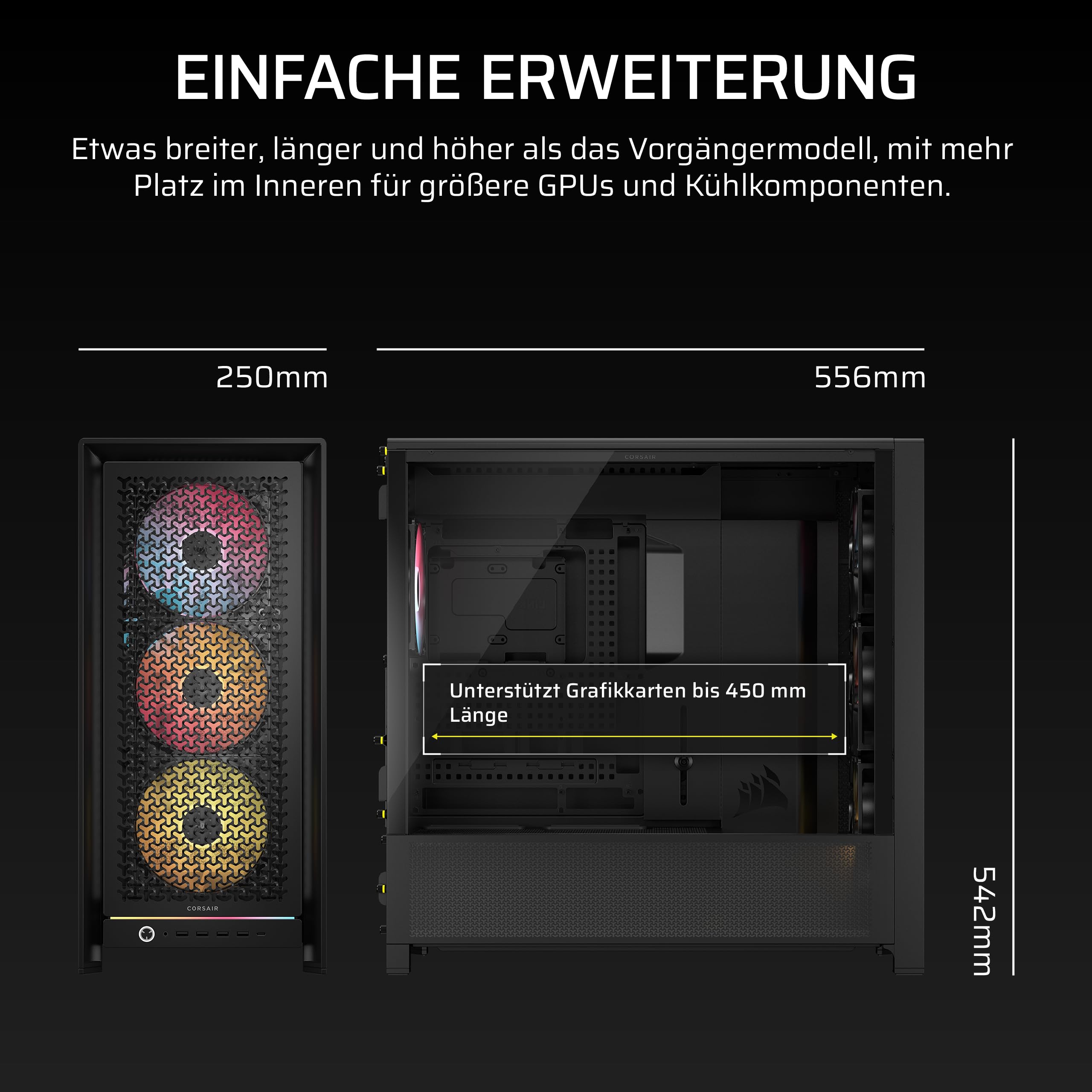 CORSAIR Frame 5000D RS ARGB Modulares Hohem Luftstrom Mid-Tower-PC-Gehäuse – 4X Vorinstallierte RS-Lüfter, InfiniRail-Lüfterbefestigungssystem, Kompatibel mit Reverse-Connector-Mainboards – Schwarz