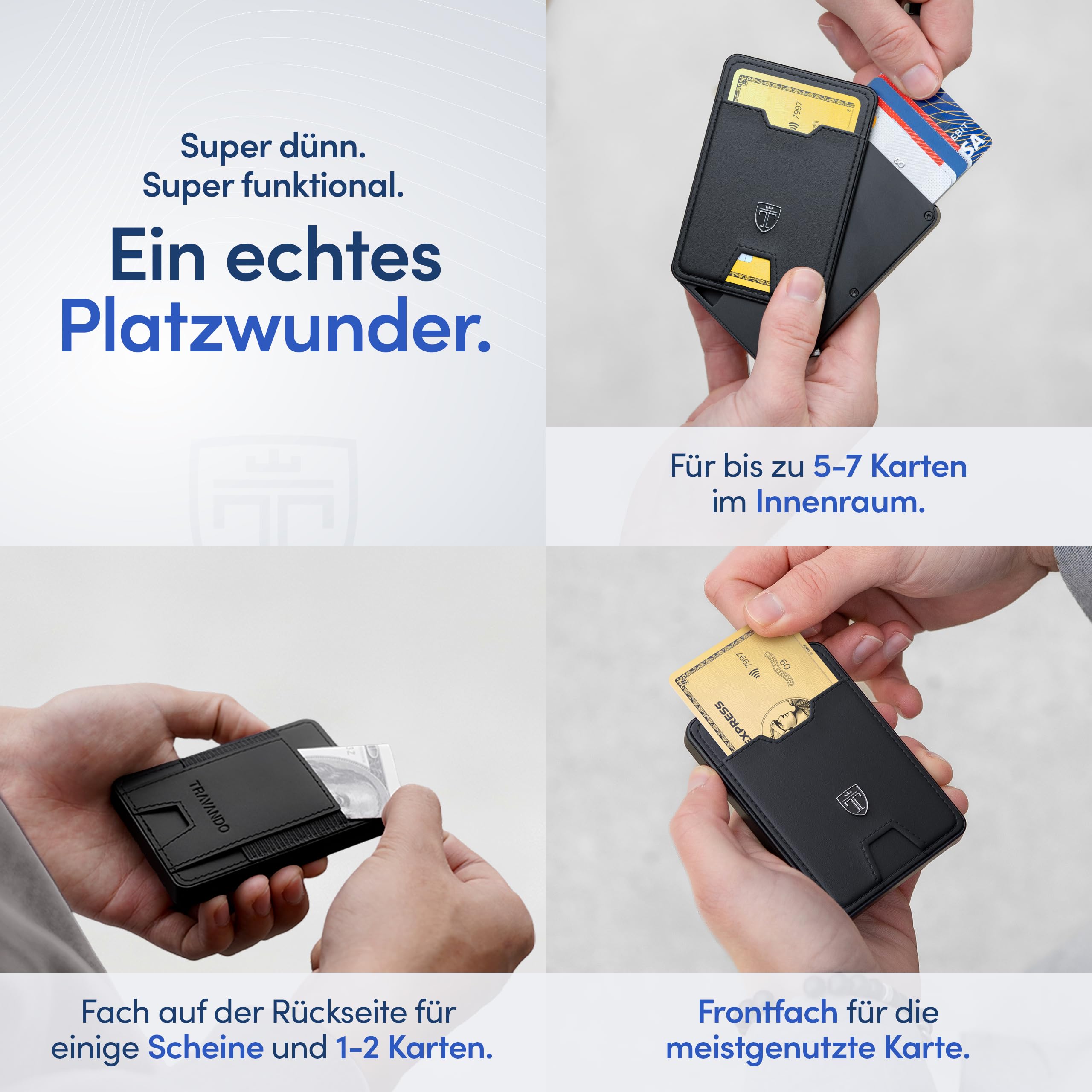 TRAVANDO SWYPE Echtleder Aluminium Pop-Up Wallet für 6-7 Karten - Geldbörse für Herren mit RFID Schutz - Geldbeutel mit Geldfach - Kartenetui mit Geldstasche - inklusive Geschenkbox (6-7 Karten)