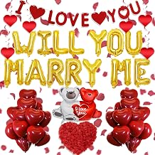 Will You Marry Me Decorations - 500+ Pcs Gold Letter Balloons Banner Party Decoration Teddy Bear Rose Petals for Romantic Engagement Surprise Anniversary Proposal Valentines Day Supplies