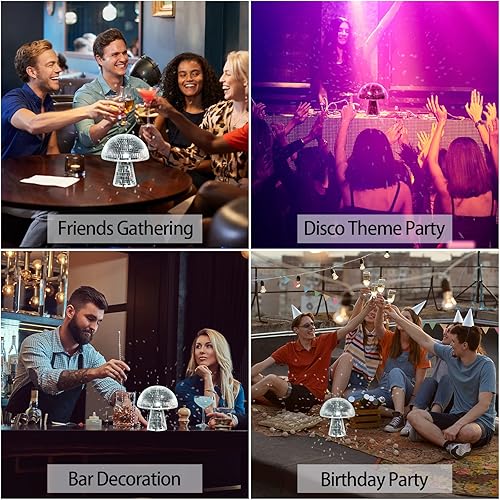 Miniatura 7 de Bola de discoteca con forma de hongo, bola de discoteca plateada con purpurina, luces de bola de discoteca reflectantes para fiestas, habitaciones,