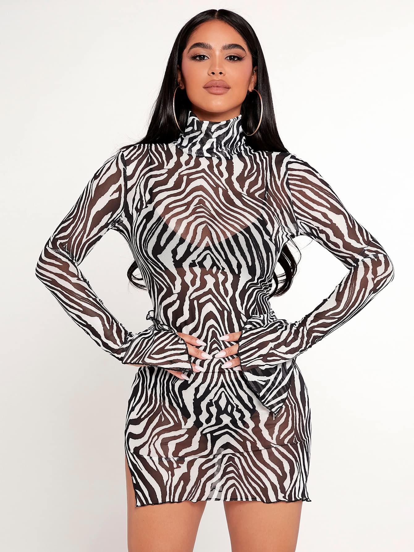 Amazon.com: Women's Dresses Zebra Striped High Neck Mesh Bodycon Dress  Without Lingerie Dress for Women (Color : Multicolor, Size : Medium) :  Clothing, Shoes & Jewelry