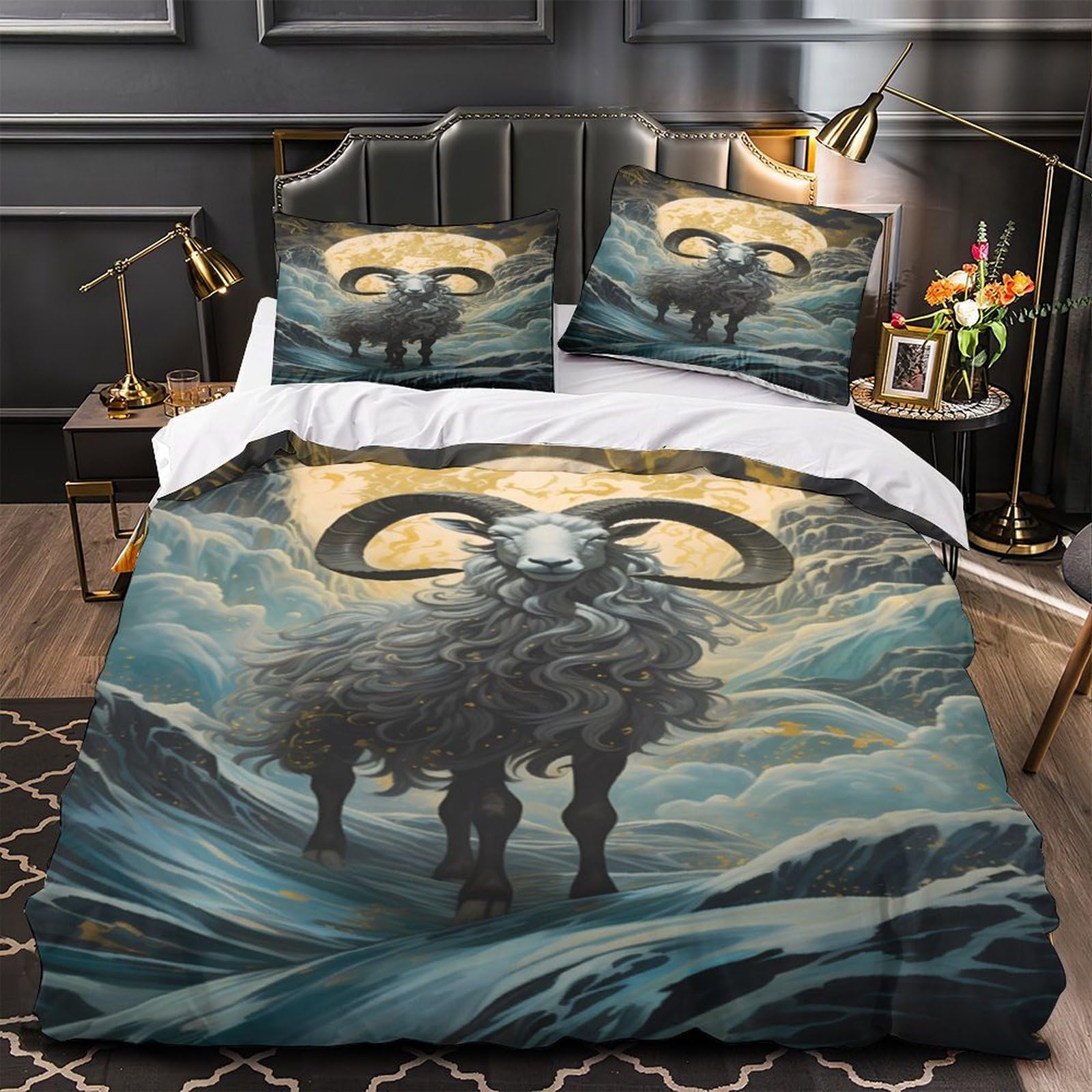 Housse de couette Bélier 3D en microfibre respirante pour un lit double fantaisie confortable