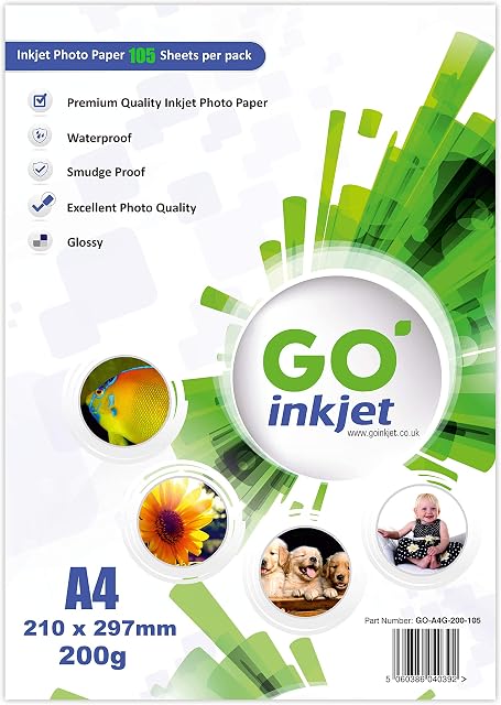 Go Inkjet Glossy A4 Photo Paper 100 Sheets, 200 GSM for HP, Canon, Epson and Inkjet Printers to Print Photographs and Brochures