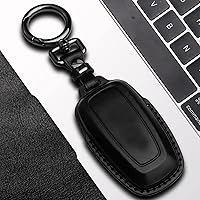 Vista 5 de Tukellen Funda de cuero para llavero de Ford con llavero compatible con Ford Explorer Mustang Fusion Escape F150 F250 F350 F450 F550 Edge-Negro