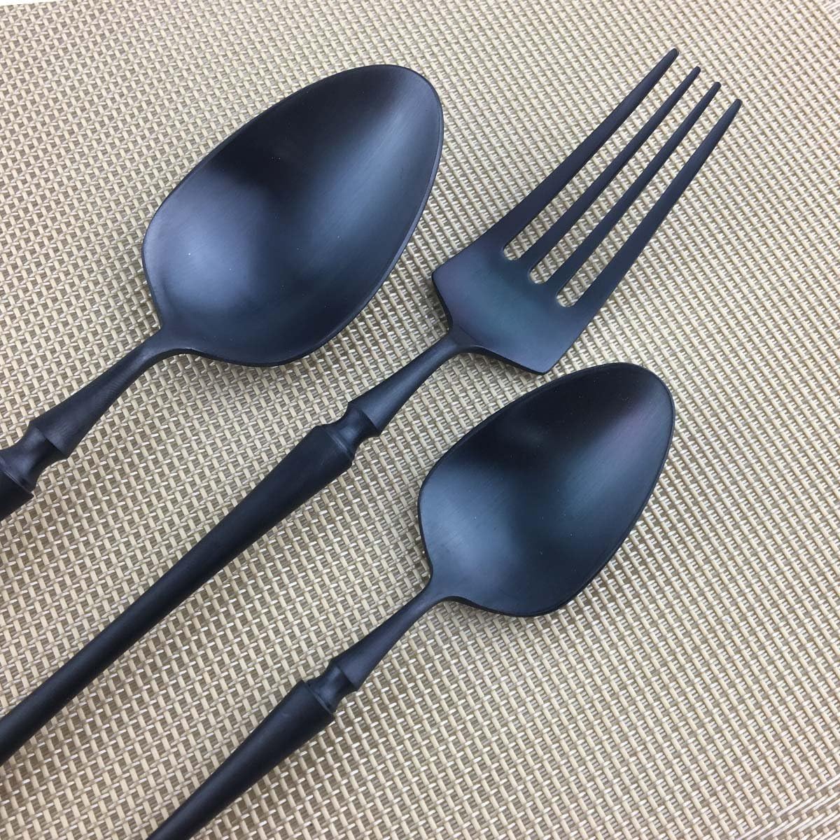 Novelty Silverware 5-Piece Flatware Set 18/10 Stainless Steel Cutlery include Fork Knife Spoon Set for 1 (Matte,Black)