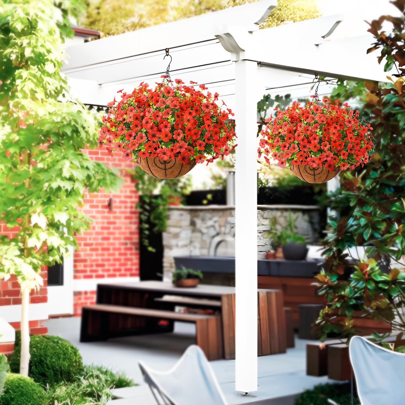 12 Pack Artificial Fall Hanging Flowers - 30 Inch UV Resistant Faux Plants In Autumn Colors For Outdoor/Indoor Decor (Orange, Red, Yellow)