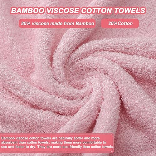Miniatura 3 de Aibaser Toallas de baño de algodón de bambú, 27 x 54 pulgadas, toallas naturales ultra absorbentes para baño (juego de 6 piezas) (rosa)