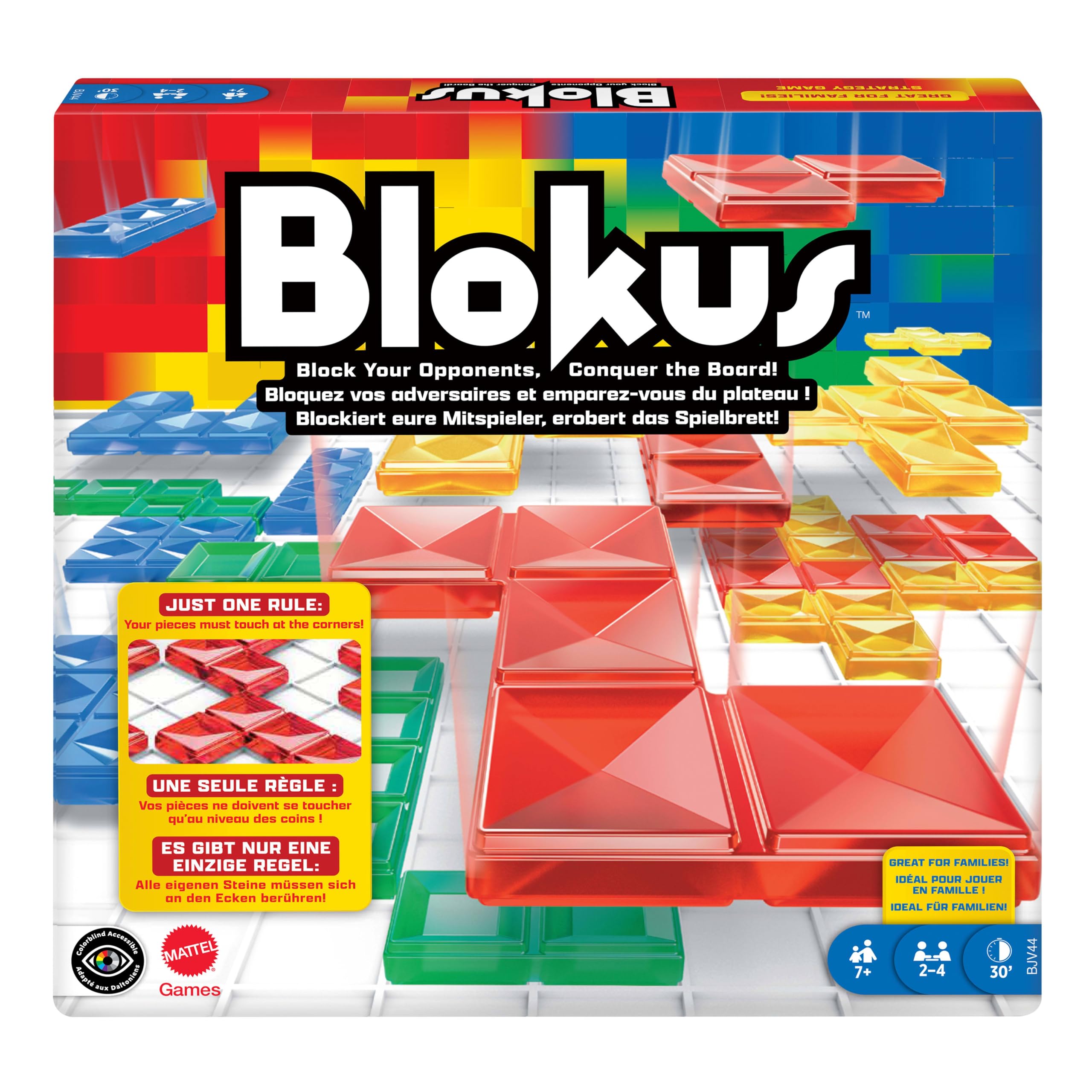 Mattel Games Blokus Spiel, Brettspiel für die Familie, Strategiespiel, für 2-4 Spieler, Gesellschaftsspiel, ab 7 Jahren, BJV44