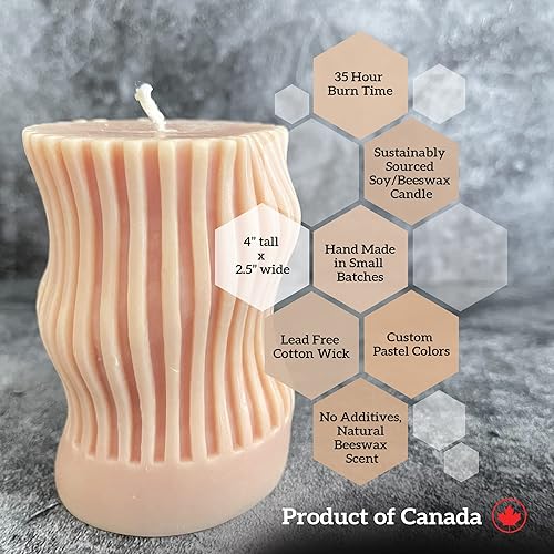 Miniatura 2 de Twigs & Birch Curvy Pillar Candle (1 Sandy Nude Artesanal Hecho a Mano)  Velas de cera de abeja de soja 100% natural sin perfume para regalo, sin