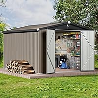Sannwsg 10x12 FT Metal Storage Shed - Waterproof Outdoor Backyard Building with Lockable Doors & Solar Lights