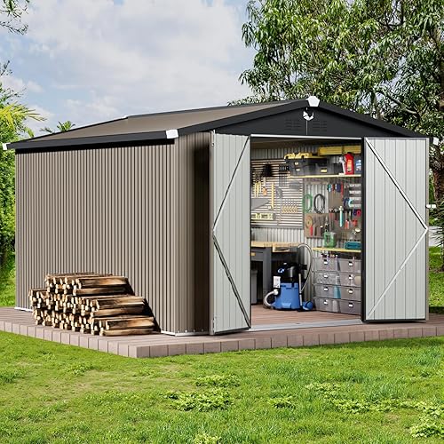 Metal Storage Shed 10x12 FT,Outdoor Storage Building,Large Backyard Sheds with Lockable Doors,Outside Storage Shed Waterproof