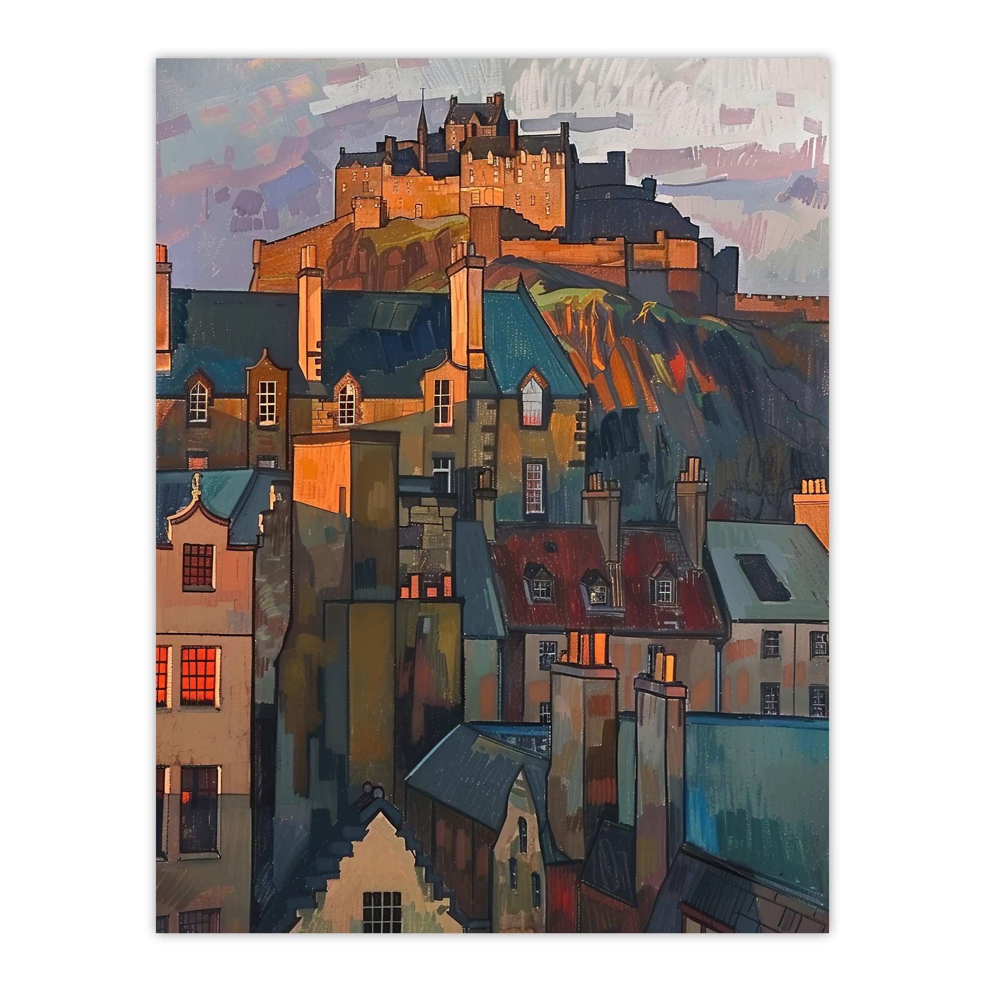 Artery8 - Edinburgh Castle Sunset Cityscape - Wall Art Print - W24 inch x H32 inch