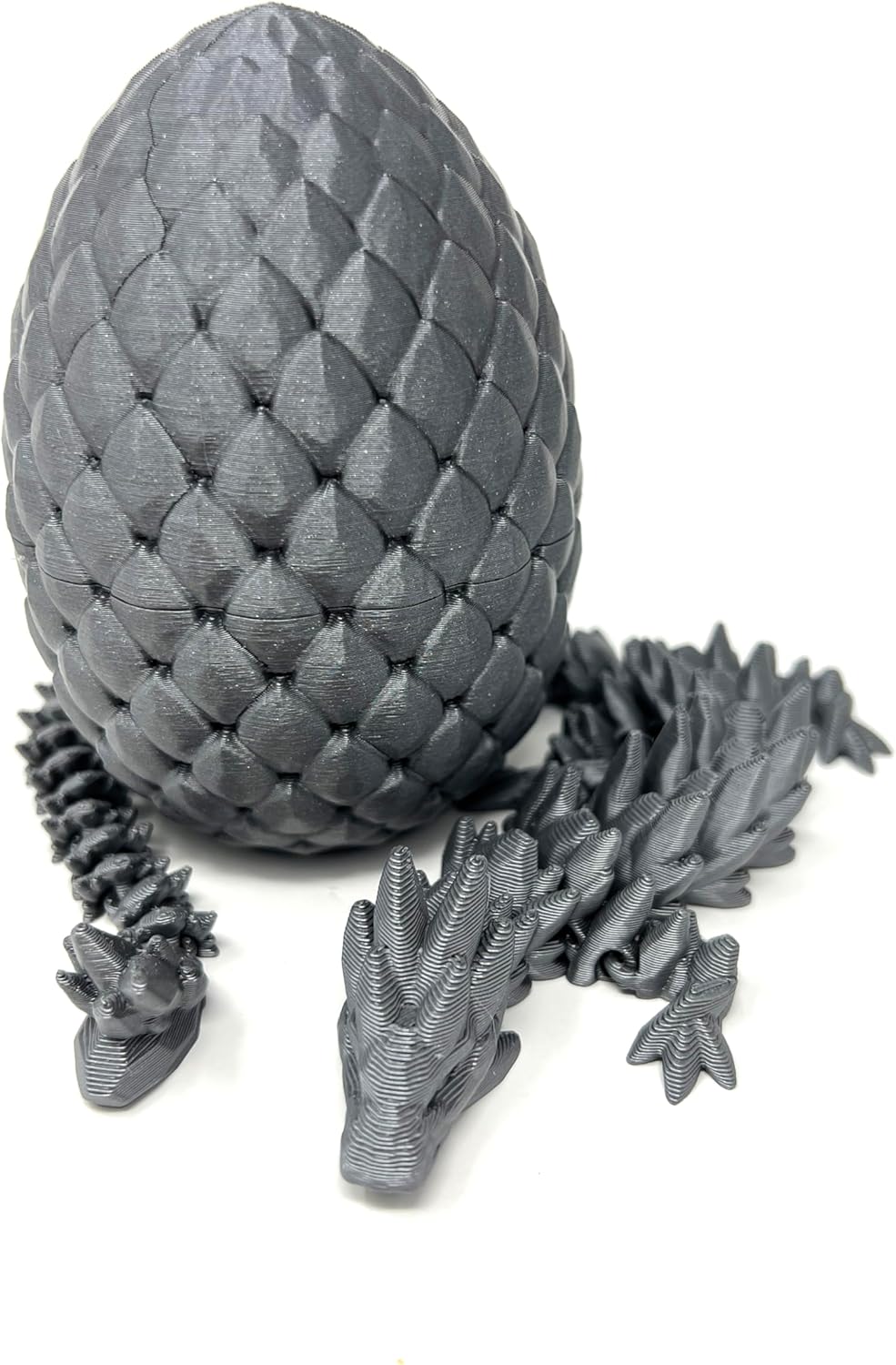 MunnyGrubbers - Small 12" Crystal Dragon Fidget Toy with Surprise Egg - Heavy Duty - 3D Printed Flexible Articulating Plastic Collectible Figurine - (Silver)