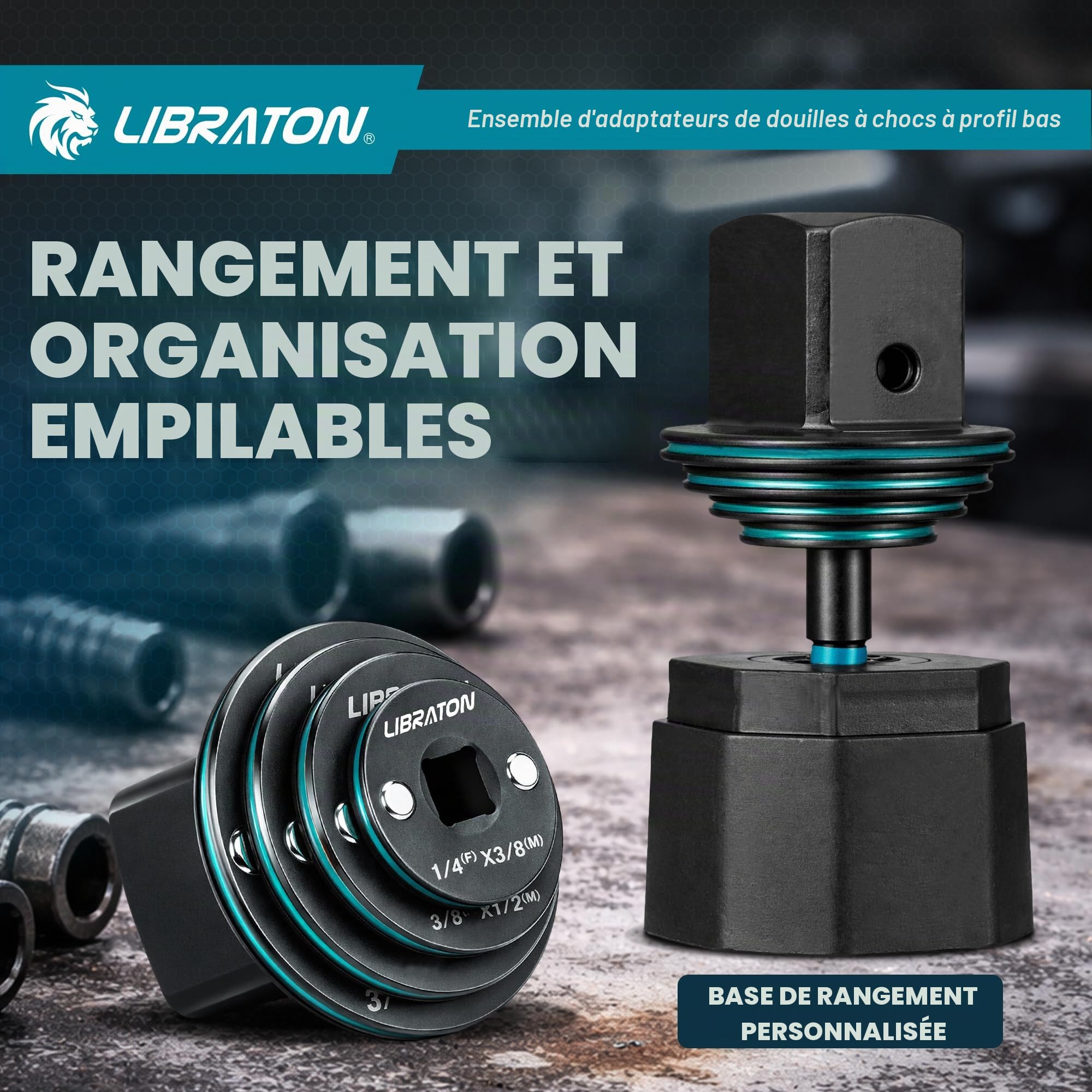 LIBRATON Jeu d'Adaptateurs à Douille Impact Profil Bas Magnétique 5pcs