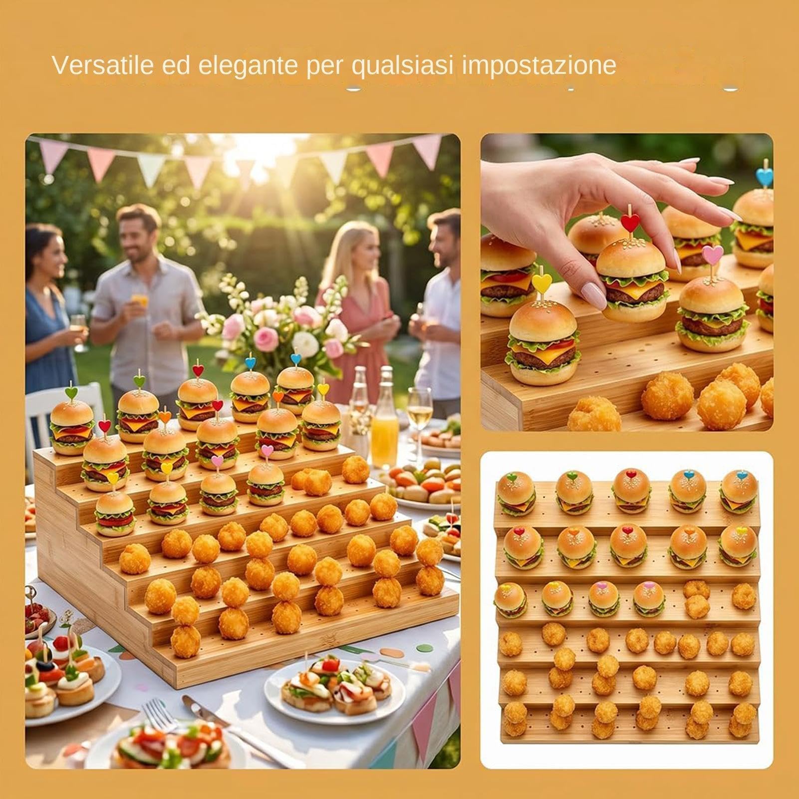 Espositore A 5 Livelli In Legno Per Spiedini Di Alimenti - Fori Per Spiedini Di Frutta, Porta Spiedinis In bambùs, Display Per Catering, Supporto Per Piatti, Profumi E Antipasti, Cocktail, Picnic