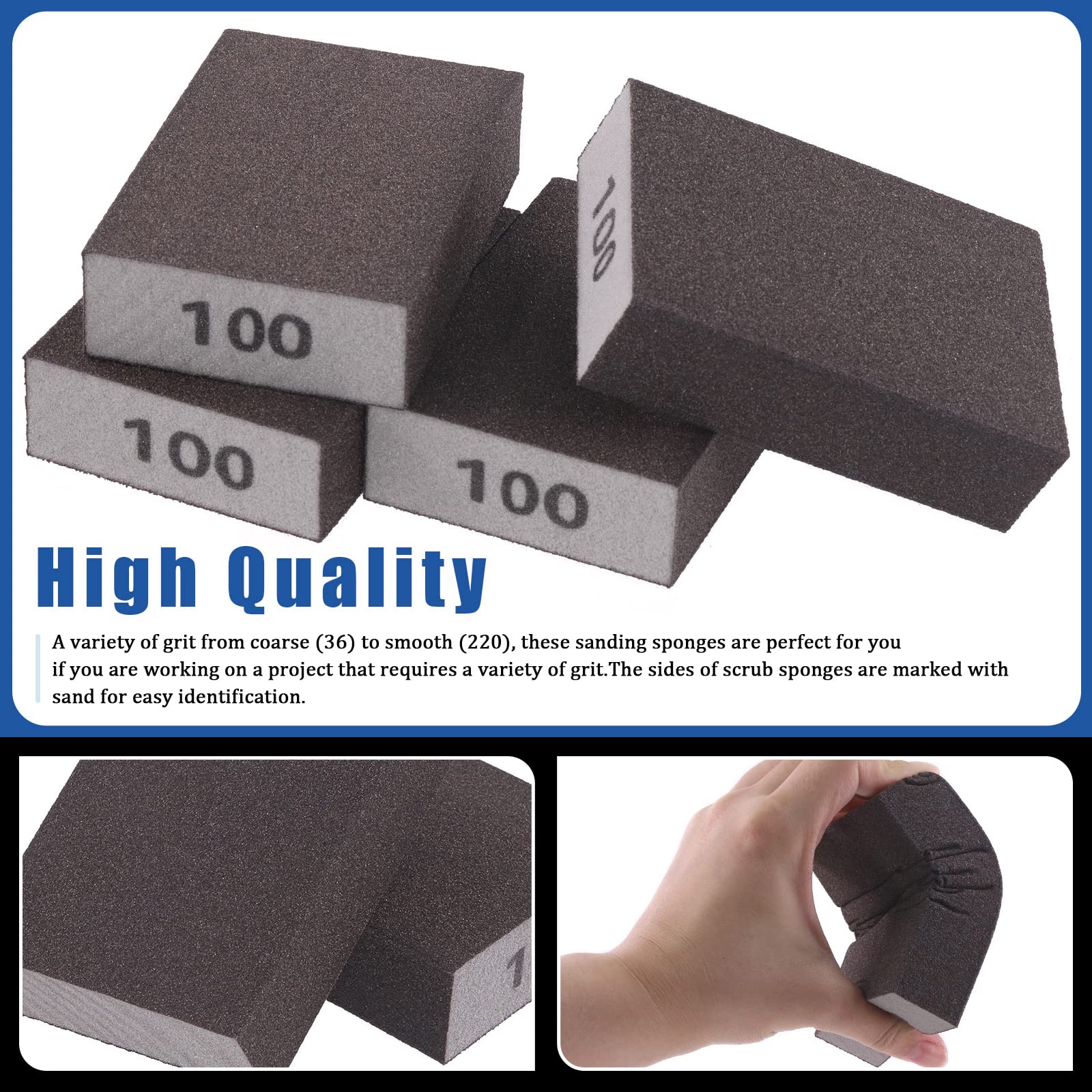 Glarks Kit di 16 spugne abrasive a grana 100, 15 pezzi, 10 x 7 x 2,5 cm, blocchi abrasivi lavabili e riutilizzabili e 1 pennello, ideali per la lavorazione del legno, la lucidatura dei metalli del