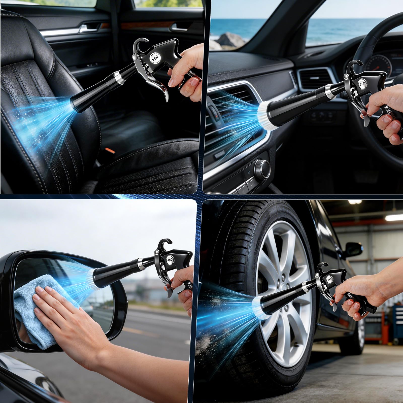 Zocipro Pistolet de Nettoyage à Air Comprimé pour Voiture, Pistolet de Séchage et Nettoyage, Outil de Détailing Auto avec 2 Buses, pour Sièges, Roues, Moteur, Tissu, Cuir et Zones Difficiles d’Accès