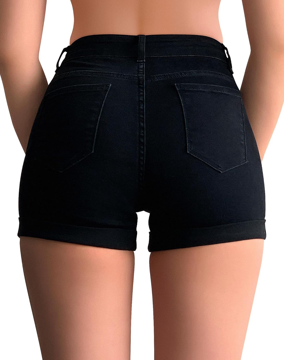 roswear Women’s Casual Summer Sexy Distressed Butt Lifting Jean Shorts Mid Rise Folded Hem Stretchy Denim Shorts - Image 2