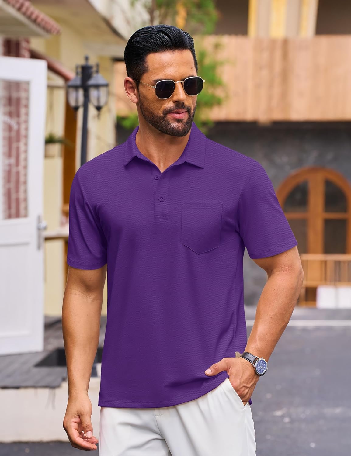 Cotrasen Polo Shirts for Men Cotton Pique Short Sleeve Golf Shirts with Pocket Classic Casual Moisture Wicking Polos - Image 2