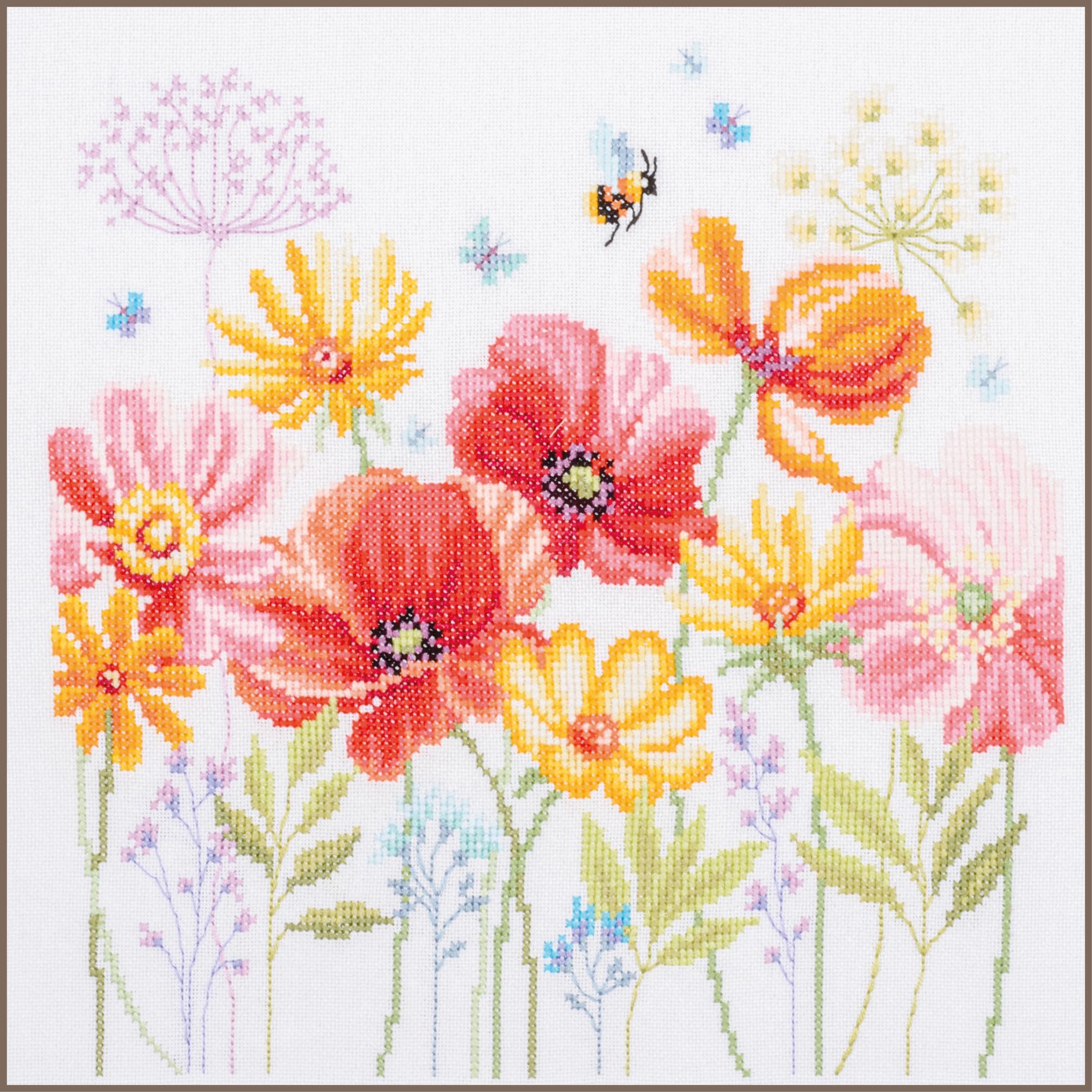 Vervaco Kits De Punto De Cruz Contado Cuadros Decoracion DIY Creativo KitAMAPOLAS Y FLORES SILVESTRES Manualidades Arte De Pared Bordar Kit Principiantes Regalo29 x 28 cm Cross Stitch Embroidery