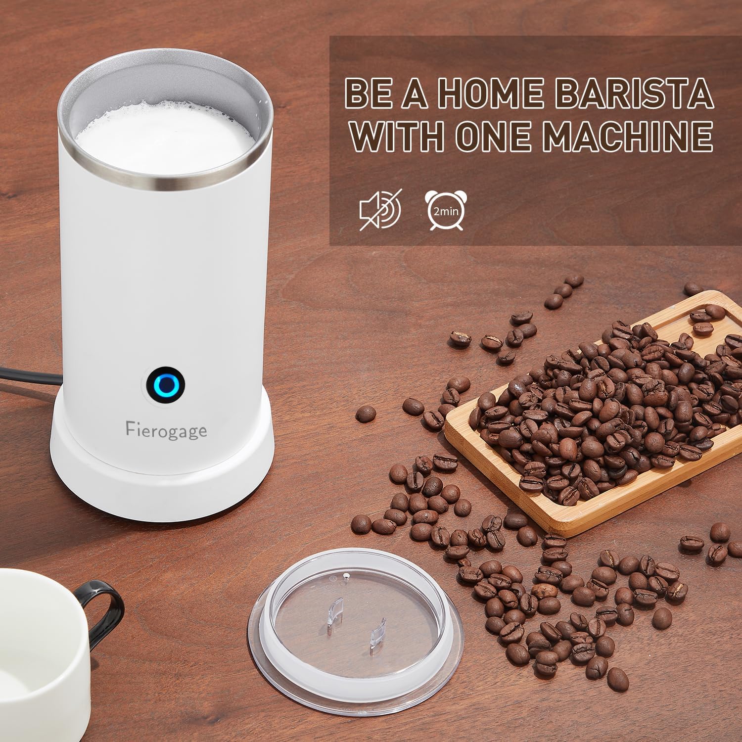 Milk Frother, Electric Milk Steamer, 8.4oz/250ml Automatic Hot and Cold Foam Maker and Milk Warmer for Latte, Cappuccinos, Macchiato, 550W (White)
