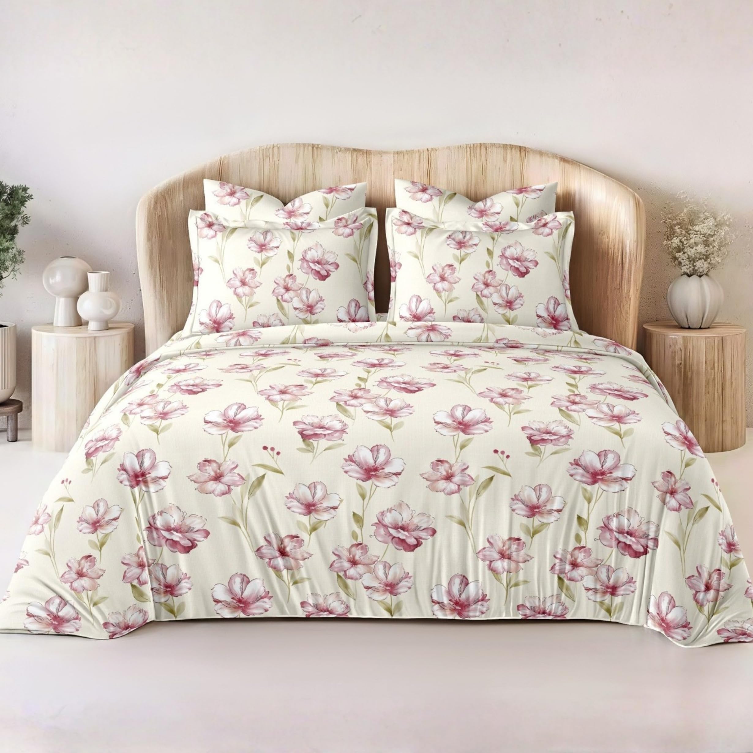 Raymond 100% Cotton Printed Double Bedsheet with 2 Pillow Covers | Soft Breathable King/Queen Size 108x108 Inch Pink Blossom Bed Sheet Set | Premium Home Furnishing-image-20
