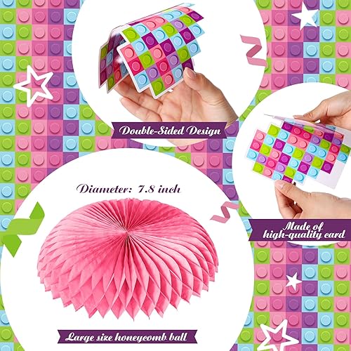 Miniatura 4 de Colarr 9 piezas de bloques de construcción rosa para niñas, decoración de panal, centros de mesa para fiesta de cumpleaños, suministros de fiesta