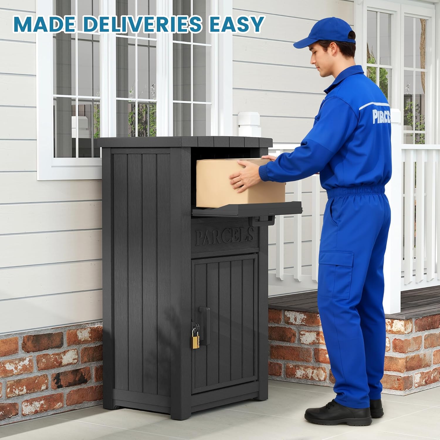 Package Delivery Box for Outside, Large Lockable & Weatherproof Anti-Theft Large Parcel Drop Box for Porch, Curbside, House, Black(60 Gallon)