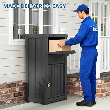 Package Delivery Box for Outside, Large Lockable & Weatherproof Anti-Theft Large Parcel Drop Box for Porch, Curbside, House, Black(60 Gallon)