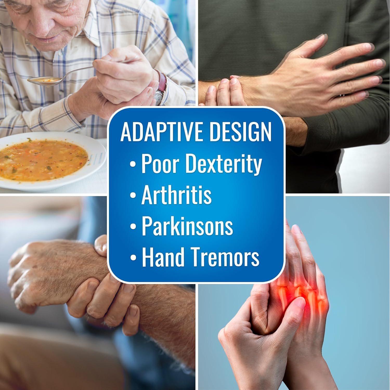 HealthSmart Lightweight Teaspoon Adaptive Utensil Set, Bulk 48-Pack – Stainless Steel Eating Utensils for Elderly, Easy-Grip Silverware for Limited Mobility, 6-1/4", 25g