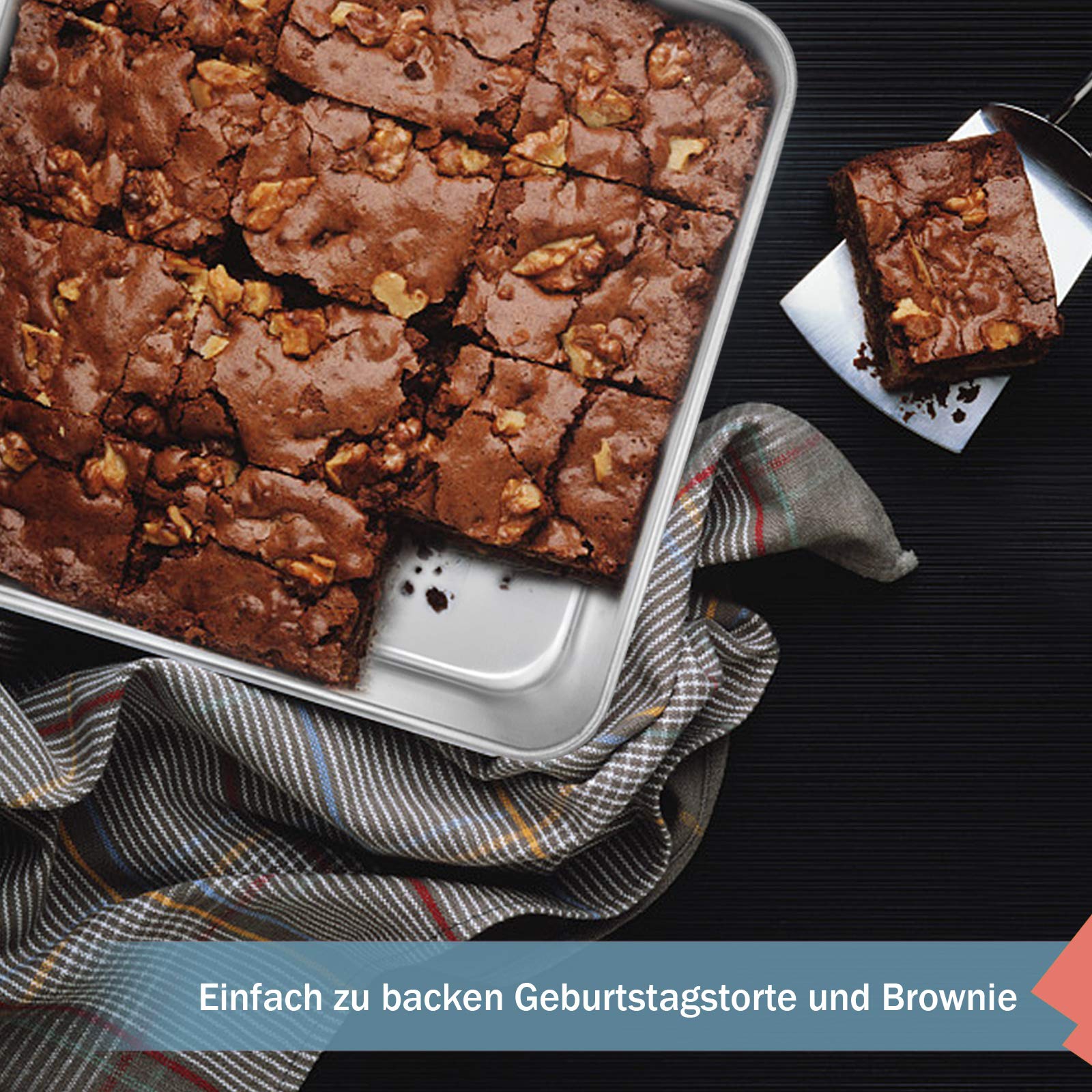 Homikit tortiera quadrata, teglia quadrata per in acciaio inox, casseruola set di 2, 21 x 21 x 5 cm, perfetta per torte, sana e non tossica, lavabile in lavastoviglie, non adatta per airfryer