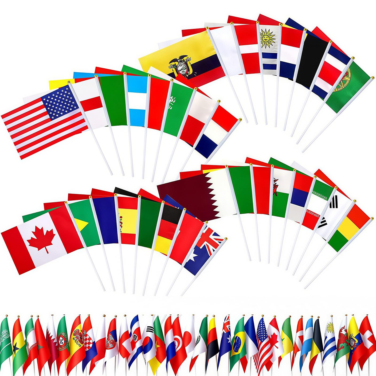 48pcs World Cup Hand Flags on Sticks, 48 Country Small Flags for Football Party Decorations, Double Sided Handheld Flags with White Poles for Sports Events, Garden, Bar and Fan Celebrations โ image 1