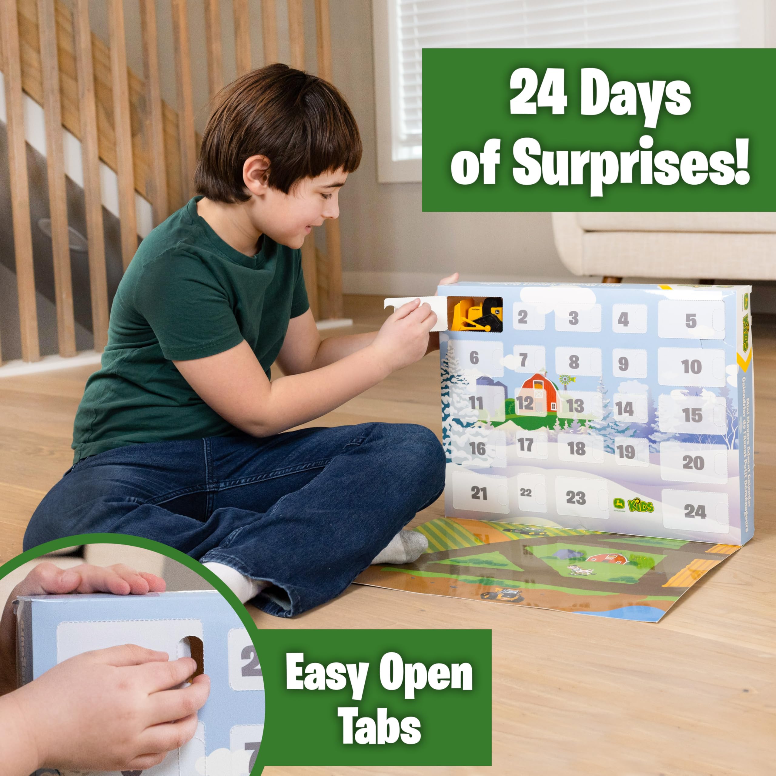 John Deere Mini Movers Adventskalender - Kinder 2026 Weihnachten Adventskalender 24 Tage Überraschungen Urlaub Countdown Kalender Geschenke für Kleinkinder Spielzeugautos Playlet Geburtstag Urlaub