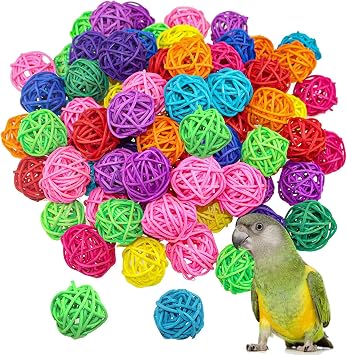 100 Pieces Wicker Rattan Balls Parrot Bird Toys Chewing Toys for Parakeet Budgie Cockatoo, Grapevine Ball for Birds, DIY Craft Party Wedding Multi-Colored 100 pcs, 1.18In