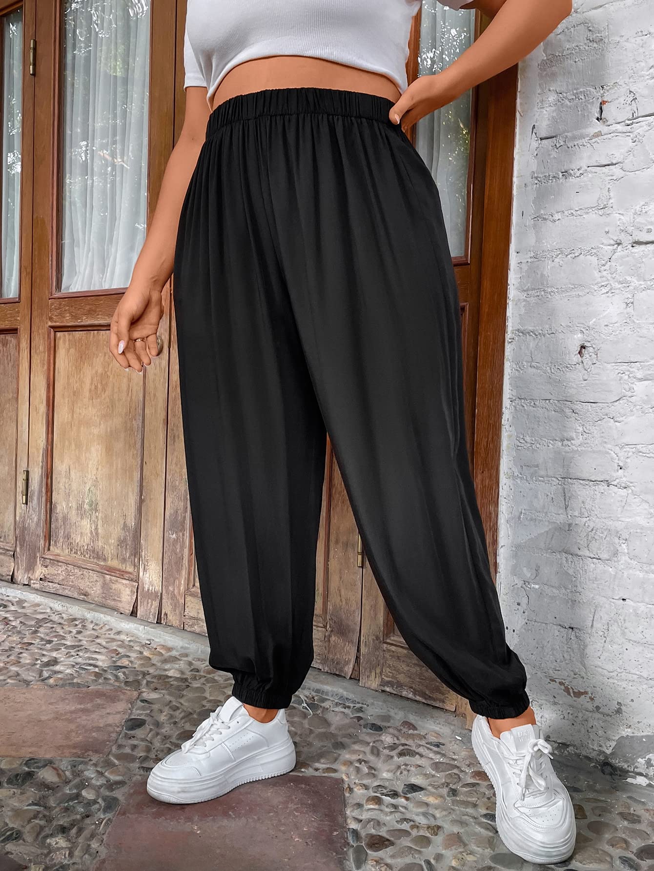 Plus Size Pants Women Plus High Waist Solid Carrot Pants Plus Size Pants Women Color Black Size X-Large